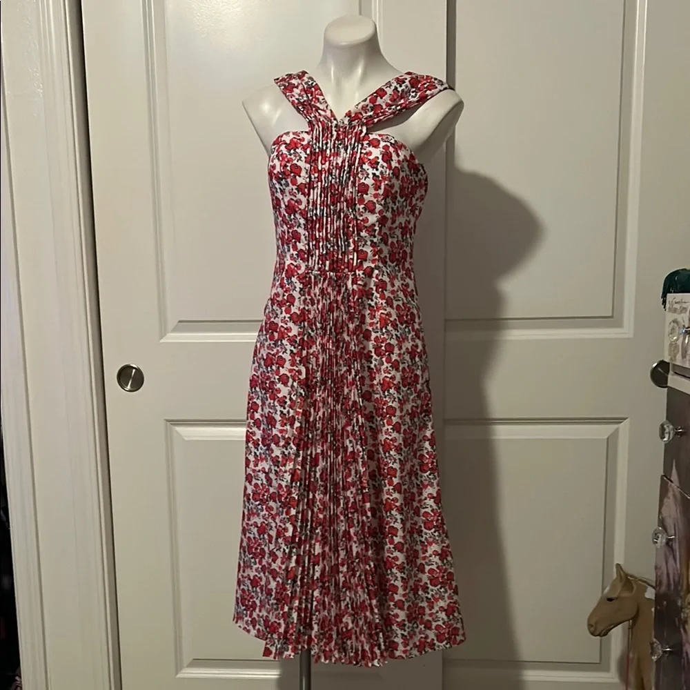 Red and White Halter Midi Sundress for Cocktail Events - Picture 1 of 12